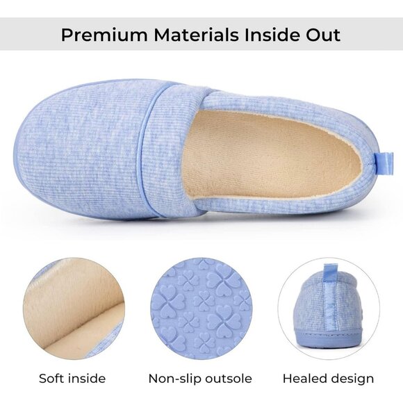 Women's Lightweight Light Blue Loafer Memory Foam Non Slip Slippers Boot Shoes - Picture 4 of 7